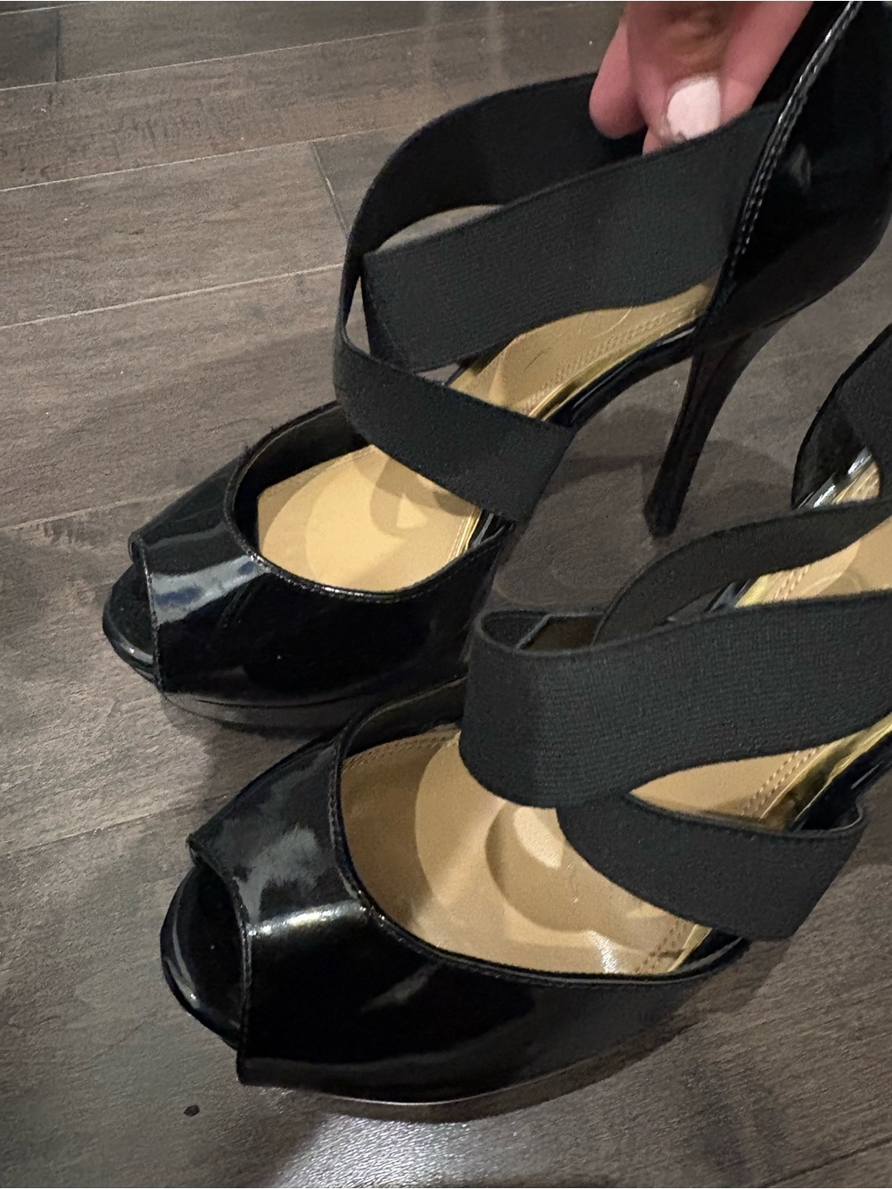 Women's Jessica Simpson  Black Strappy Peep-Toe High Heels